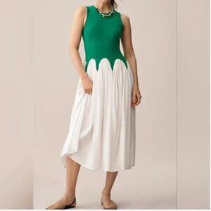 Anthropologie NWT Siempre The Label Michelle Midi Dress Green White size S